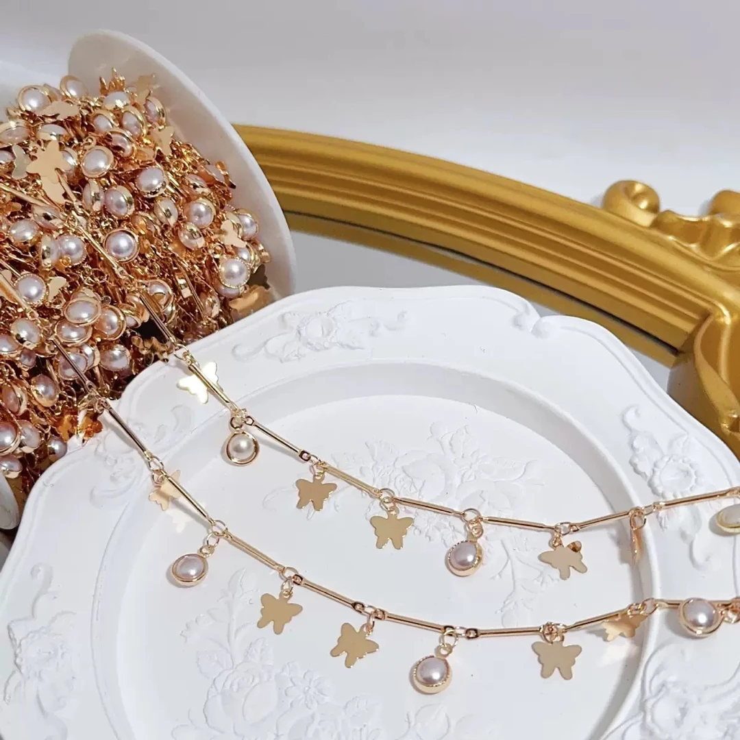 编号337 金白色珠珠直棍蝴蝶 百搭链条