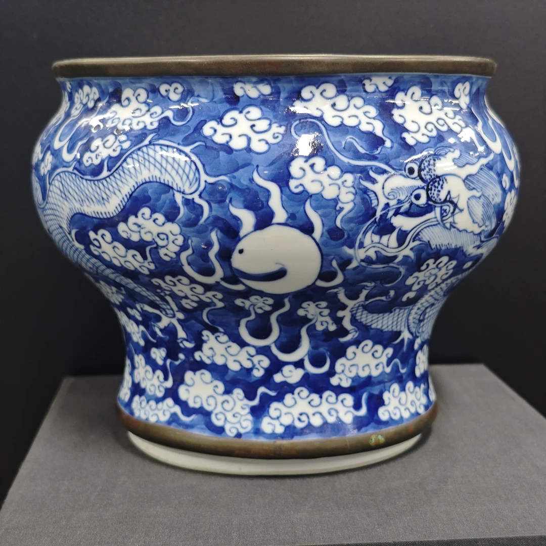 清 青花双龙戏珠马蹄尊XO-0038 高18 肚径20