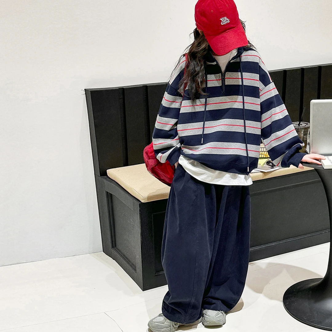 女童运动套装秋装2025新款儿童时髦洋气卫衣女孩大童春秋条纹童装