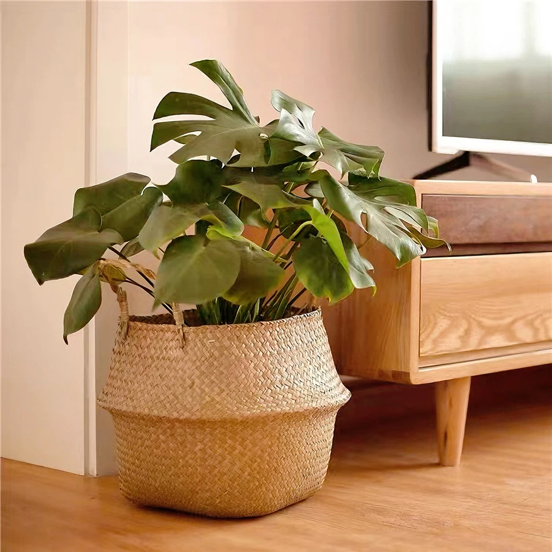 ins北欧手工编织花盆草编收纳篮田园藤编摆件落地创意室内花篮大
