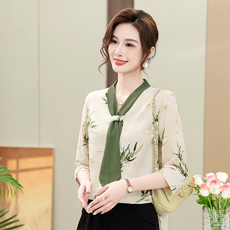 2025妈妈装夏装新中式洋气T恤上衣衬衫中老年女装七分袖薄款小衫