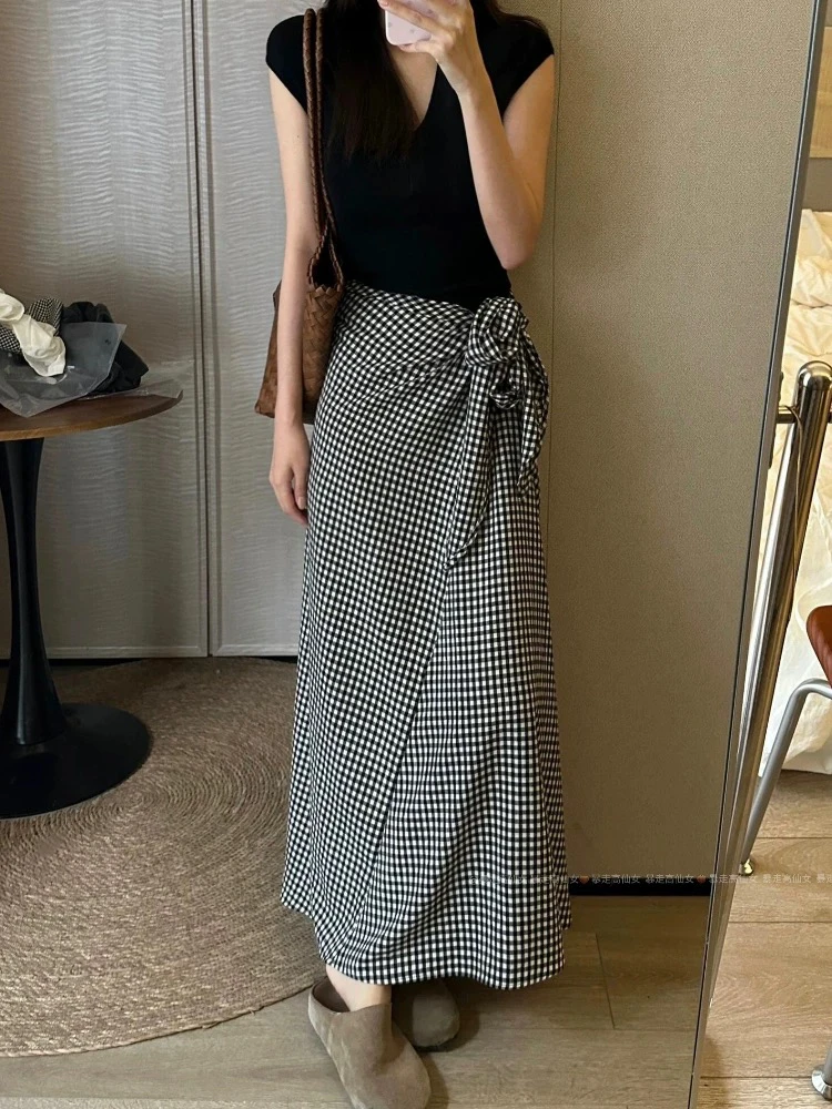 新款格子系带气质款
