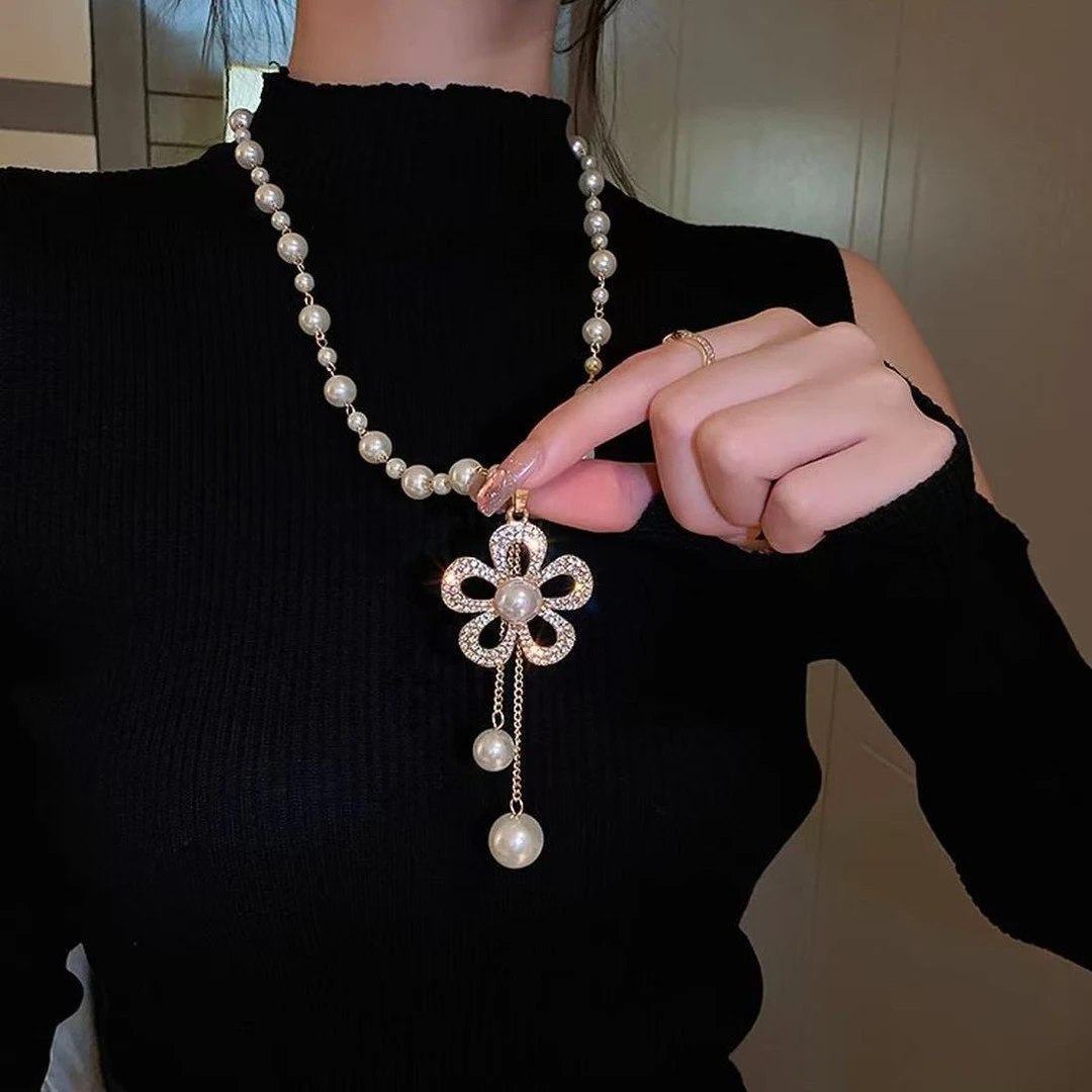 铜合金珍珠女 新中式优雅小众长款流苏珠珠毛衣链中国风配饰