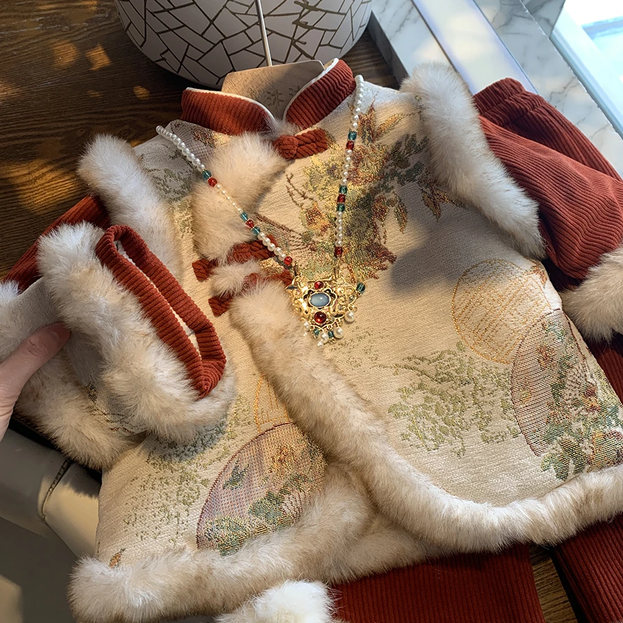 【现货】女童拜年服套装2025新款冬小童女宝宝洋气新年套装中国风