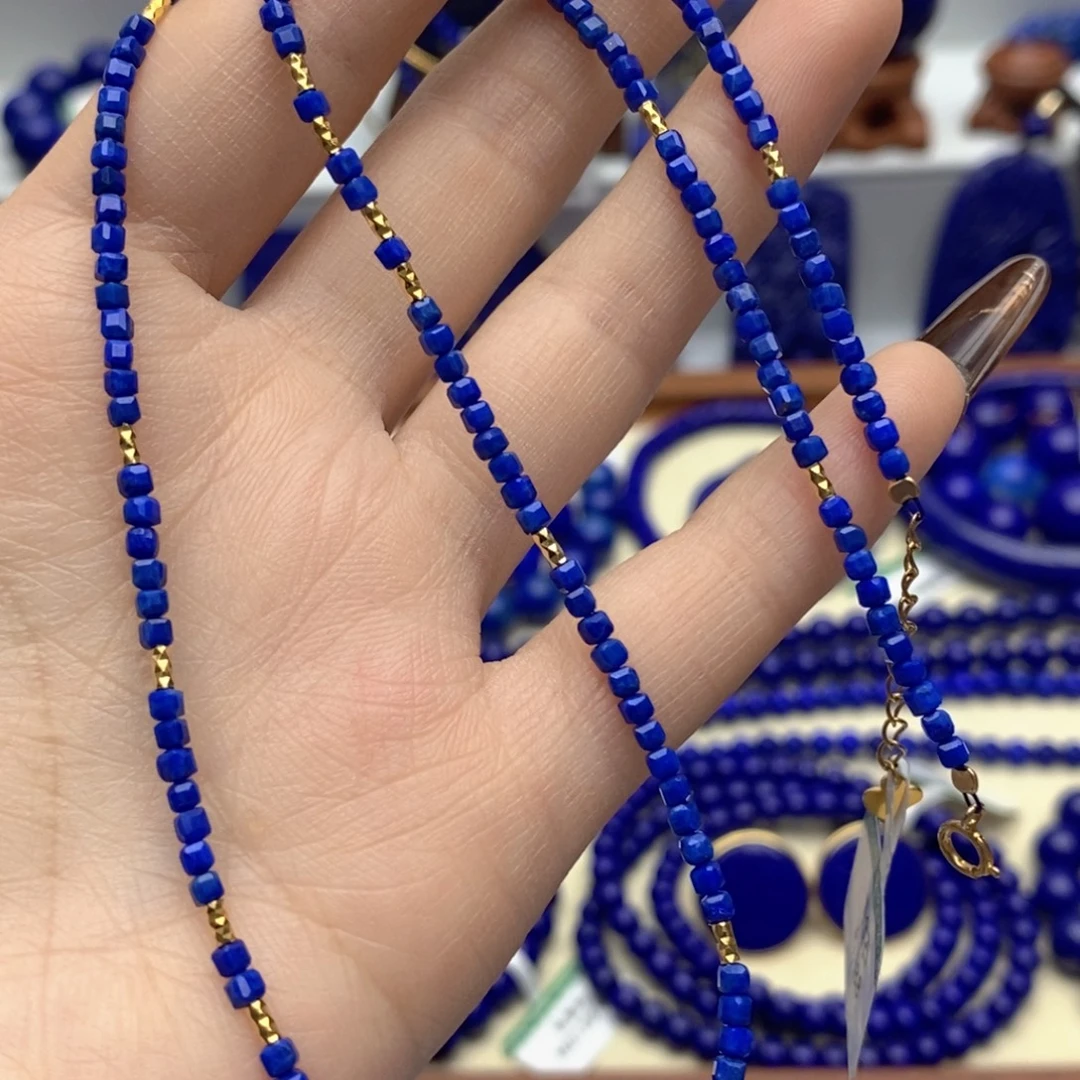 青金石银S925镀金镶嵌颈饰