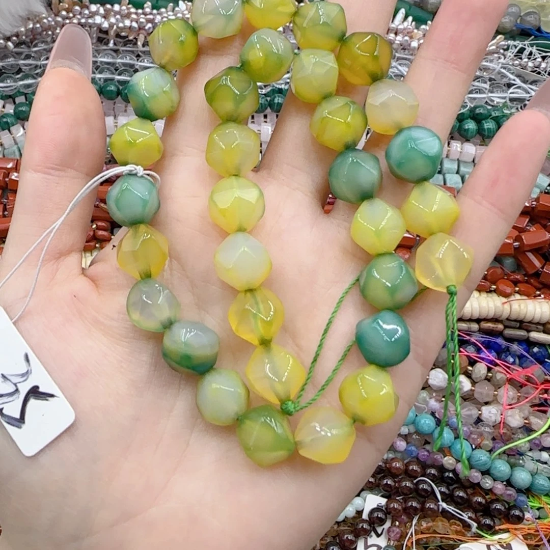 玛瑙/玉髓未镶嵌珠宝半成品黄绿玛瑙切面一条卡十特价