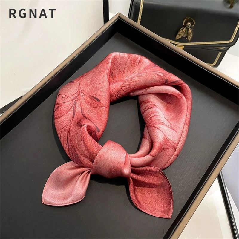 RGNAT夏季送妈妈红色真丝丝巾小方巾桑蚕丝花朵气质丝绸围巾百搭