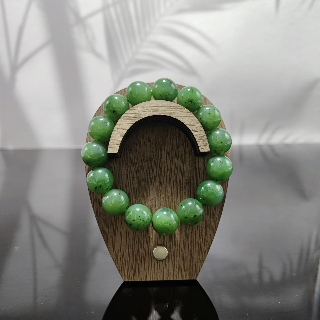 H和田玉碧玉圆珠手串（卡14）0578