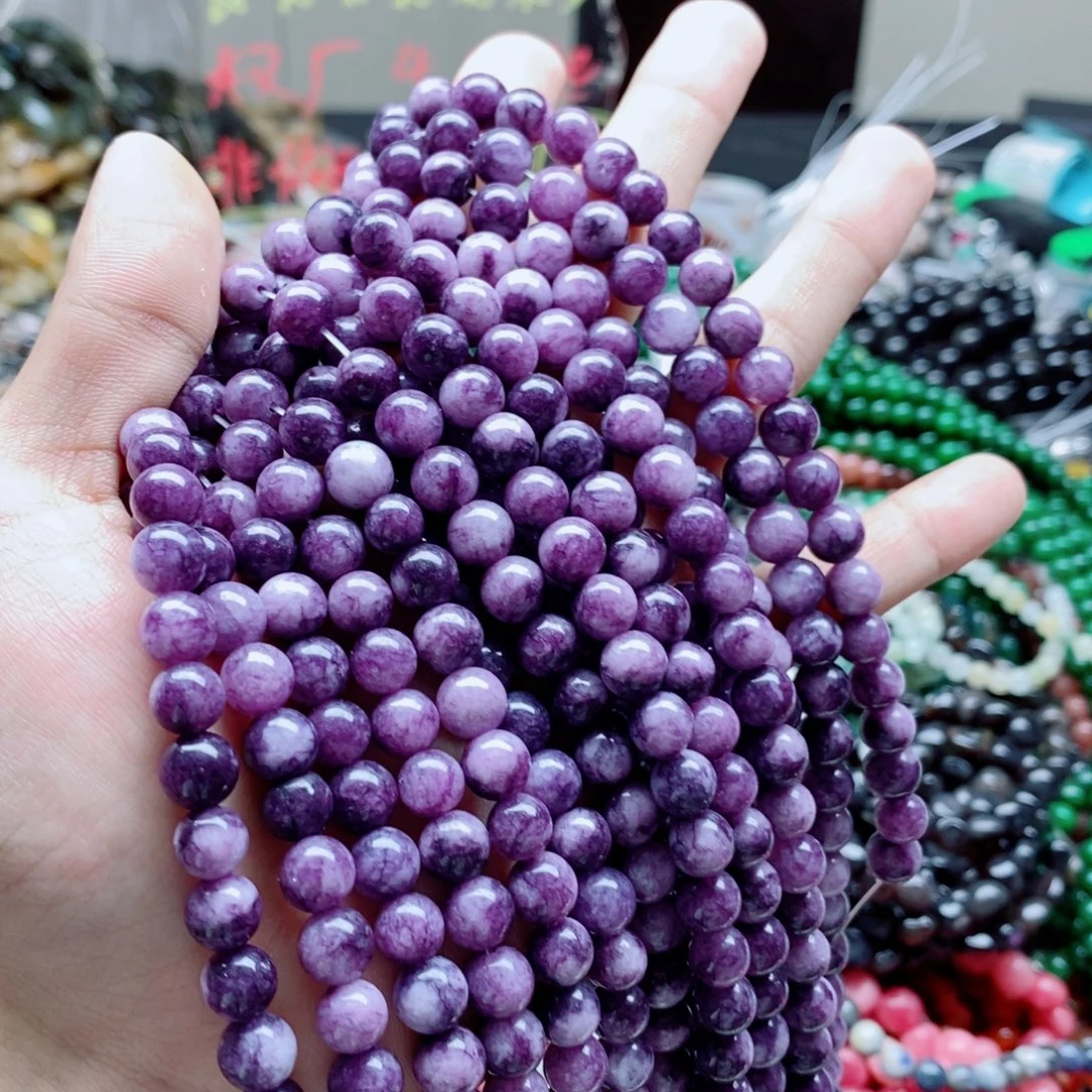 未镶嵌玛瑙/玉髓珠宝半成品一条天然8mm紫玉髓圆珠
