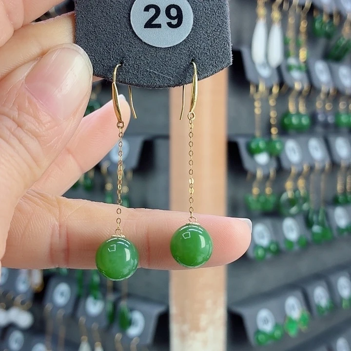 和田玉18K金镶嵌耳饰