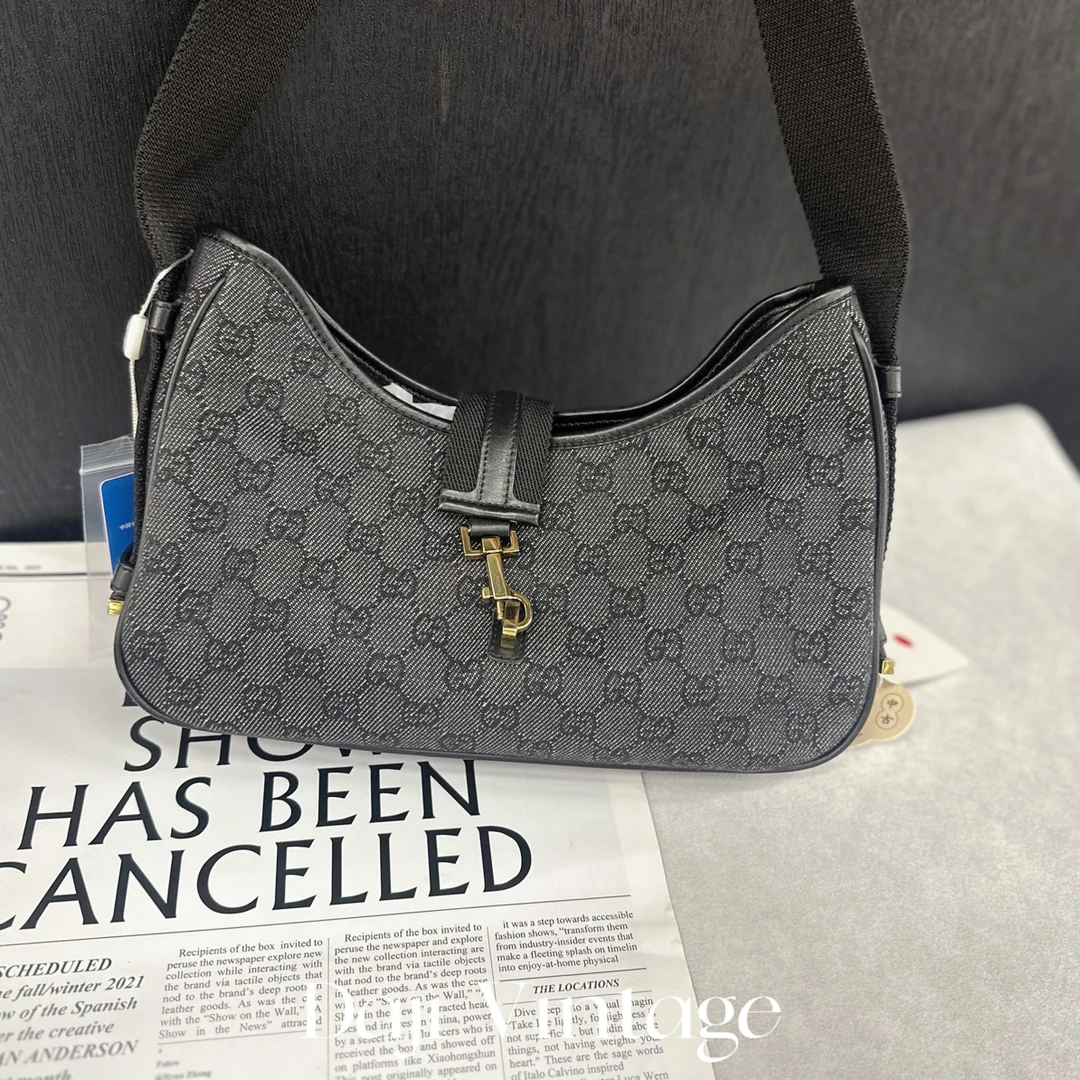 95新 GUCCI/古驰 24期免息大吉中古/Gucci古驰黑帆布单肩包