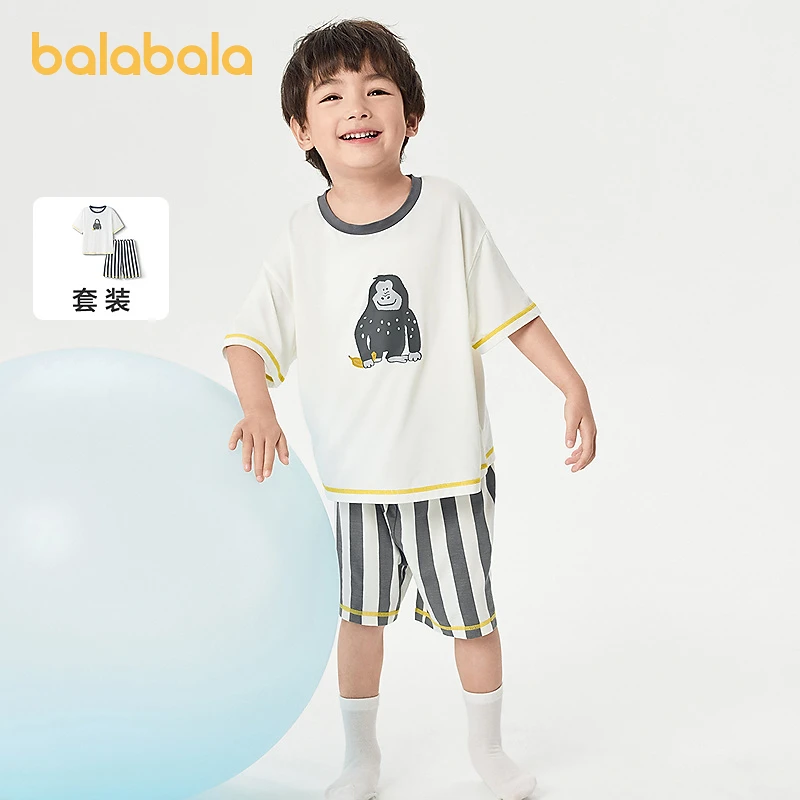 巴拉巴拉儿童睡衣套装男童家居服小童大童空调服凉感舒适亲肤卡通