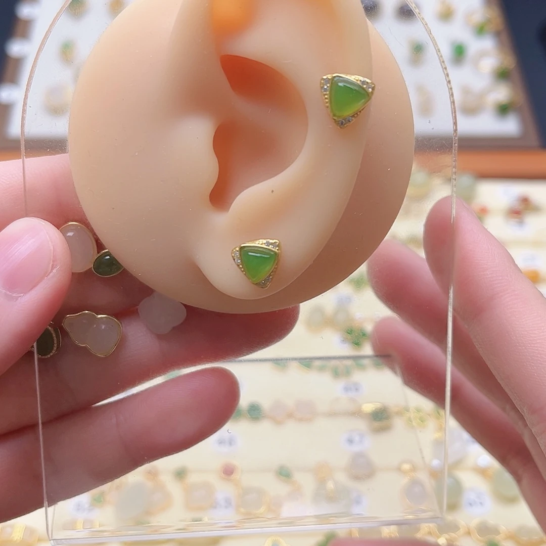 银S925镶嵌和田玉耳饰