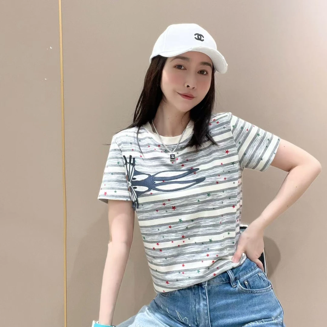 爆款新款创意短袖52207显瘦洋气时尚百搭设计感休闲体恤半袖圆领