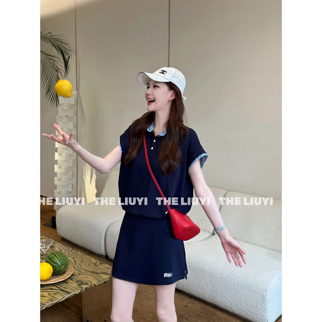 【LIUYI】自由假日~空气层短袖上衣+防走光半身裙裤两件套56022