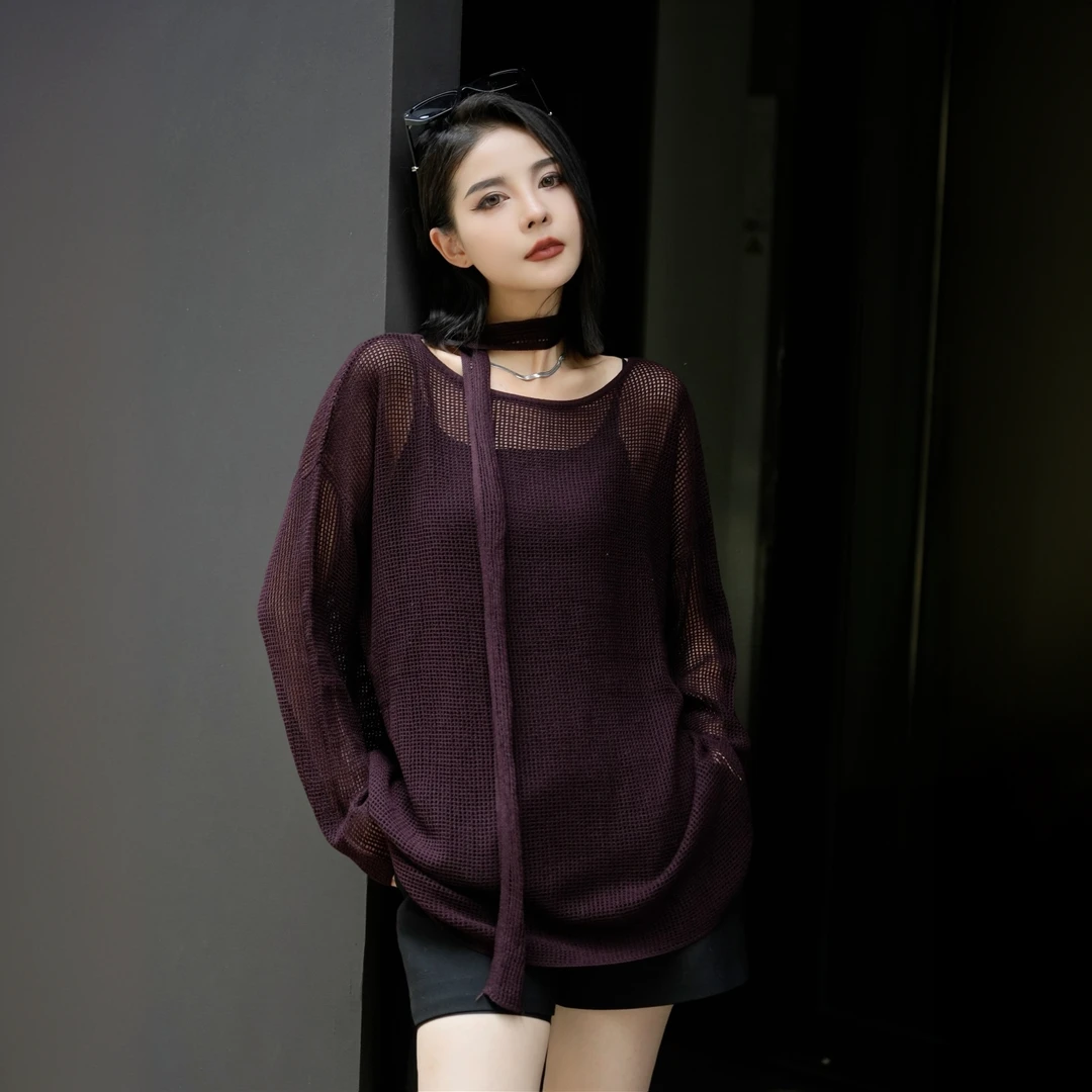 POPULARYW【秋日慢】Z·R上品屋 慵懒风镂空飘带圆领松弛感针织衫