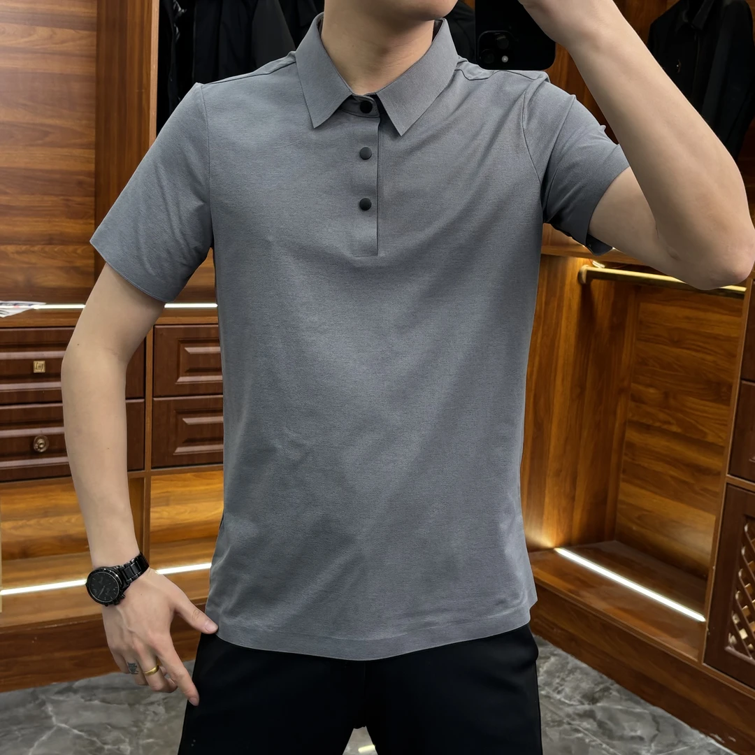 35029夏季新款2025户外男士休闲商务款POLO领修身按钮百搭纯色T恤