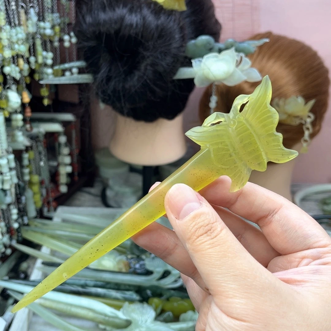 蛇纹石玉发饰未镶嵌长度17厘米左右