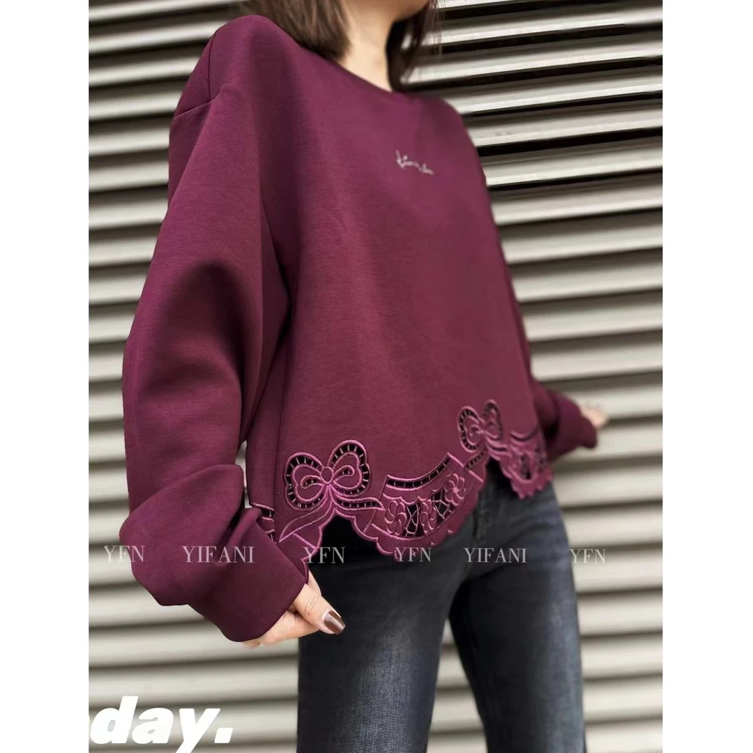 KIKI严选：98165-MT家欧洲站南油秋季新款下摆镂空刺绣圆领卫衣