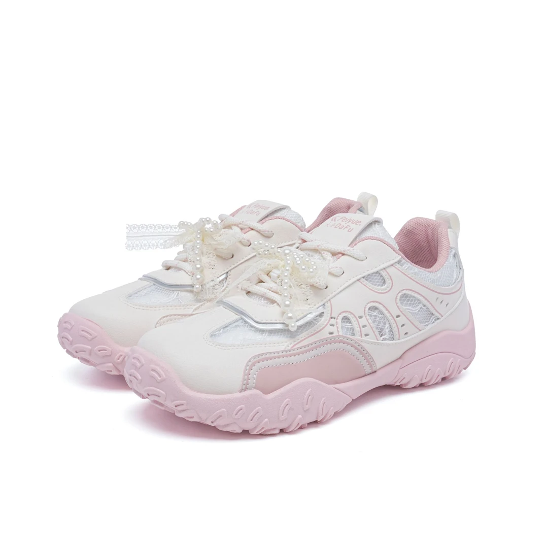 飞跃女鞋2025春季新款超软板鞋蕾丝休闲鞋多巴胺薄底鞋校园风鞋子