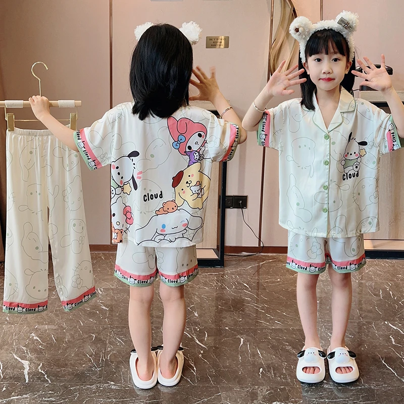 儿童睡衣女童夏季冰丝薄款短袖中大童小女孩6-12岁公主亲子家居服