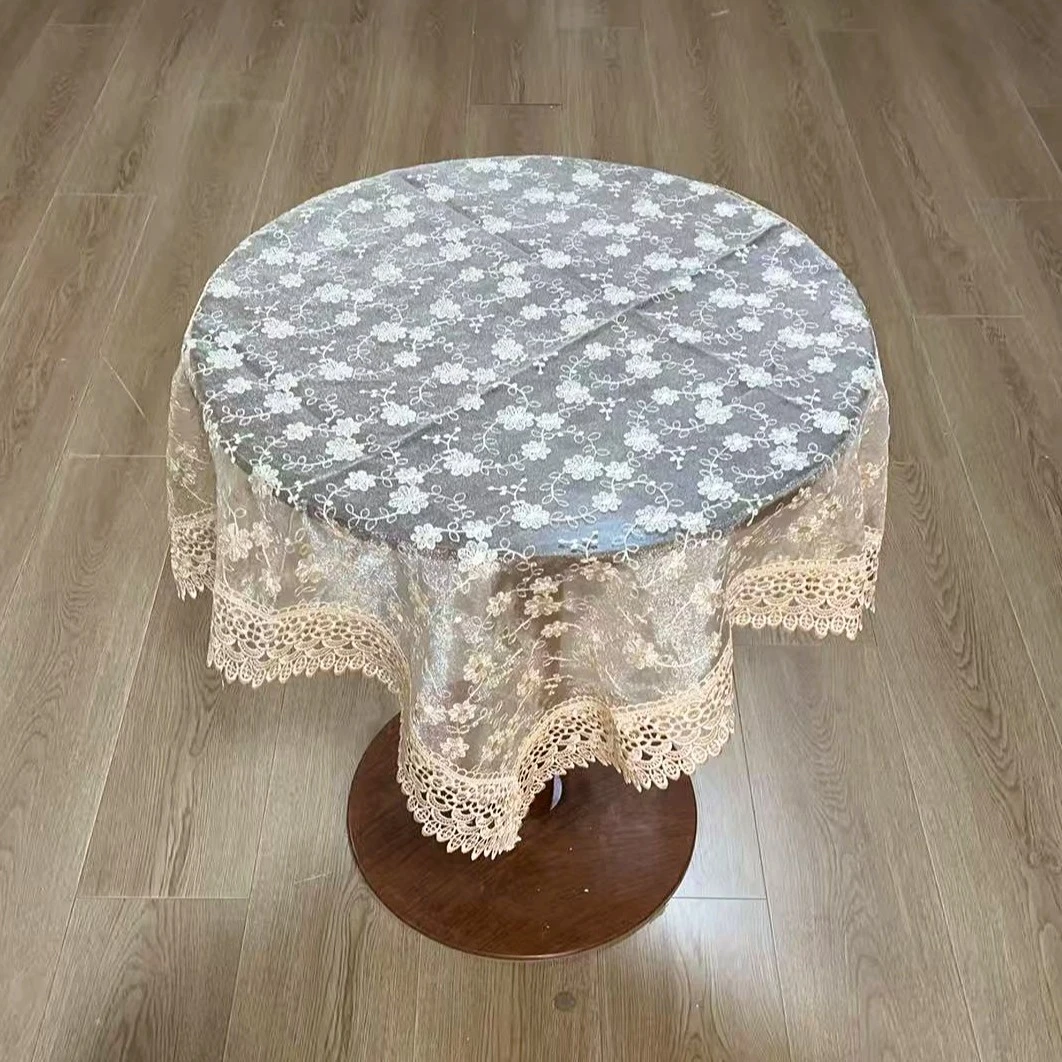 M61 雪纱香槟单线小花 (130X180cm）餐桌布，茶几布，电视机75寸盖巾