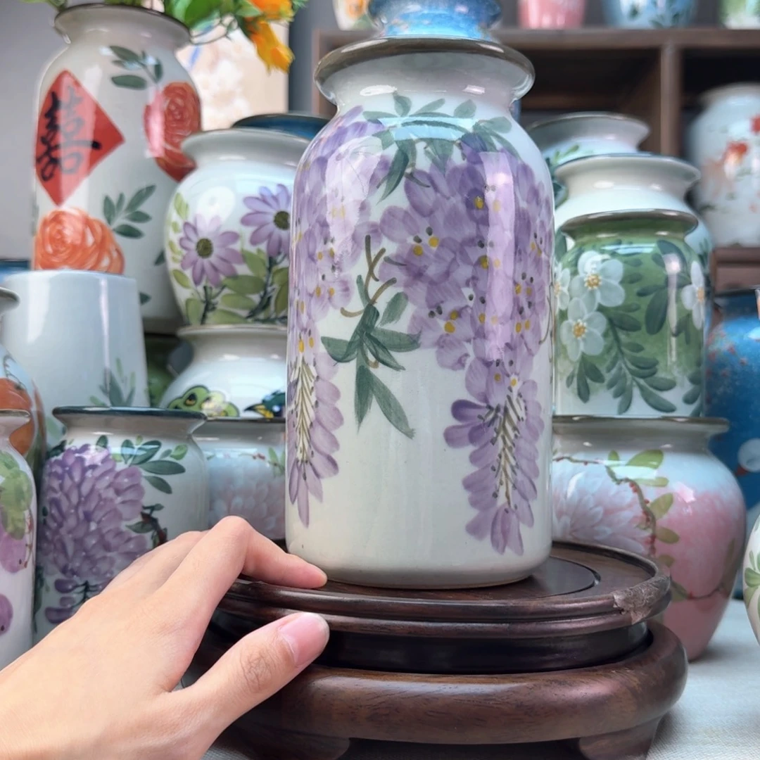 景德镇纯手绘陶瓷花瓶无孔