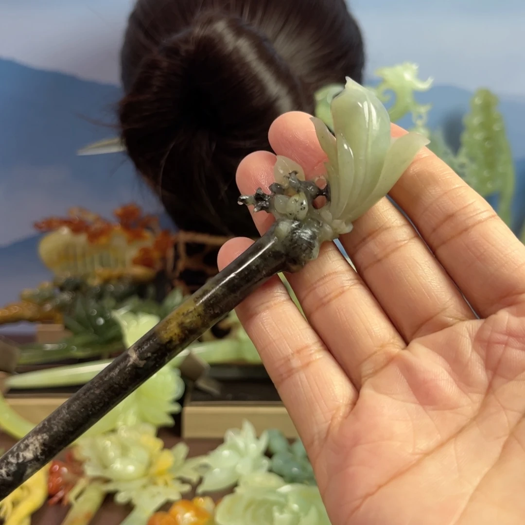 蛇纹石玉发饰合金不退换