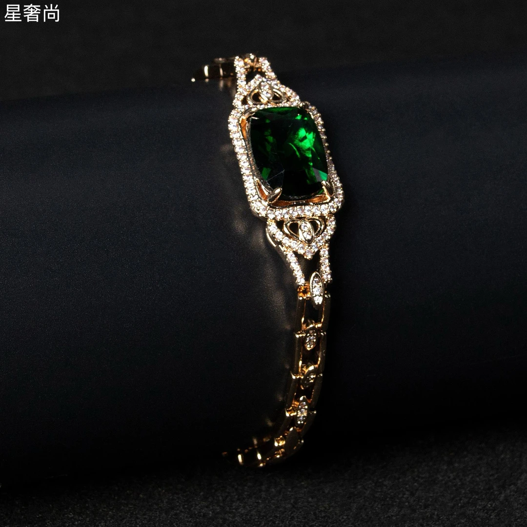 合金合成锆石手镯 星奢尚长方古巴手链高档轻奢时尚洋气潮酷大气