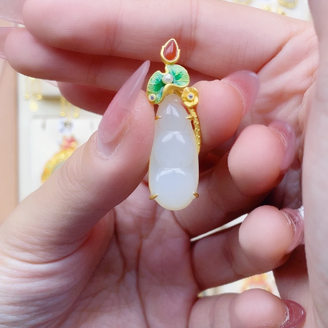 和田玉银S925镀金镶嵌颈饰