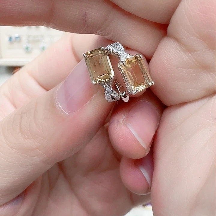 水晶耳饰银S925镶嵌耳钉