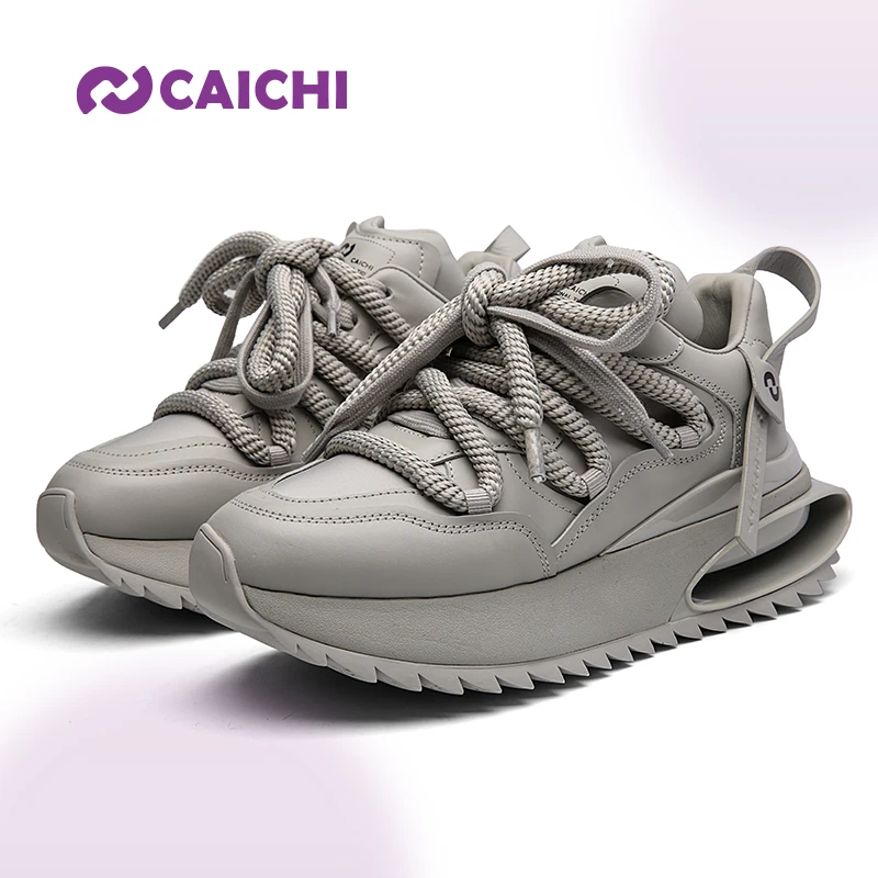 caichi老爹鞋春季秋季女鞋休闲鞋低帮复古透气运动鞋百搭厚底跑步