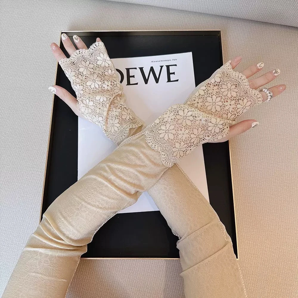 蕾丝冰袖遮阳女镂空花朵袖套护臂胳膊套薄款骑行手臂套袖