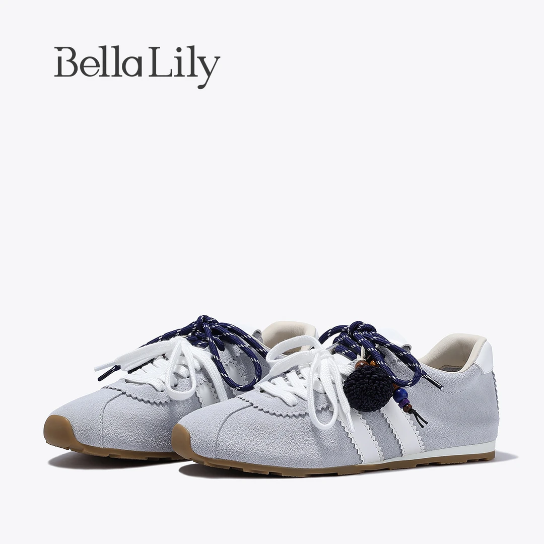 BellaLily2025秋季新款牛皮挂坠阿甘鞋女时尚休闲鞋子薄底德训鞋