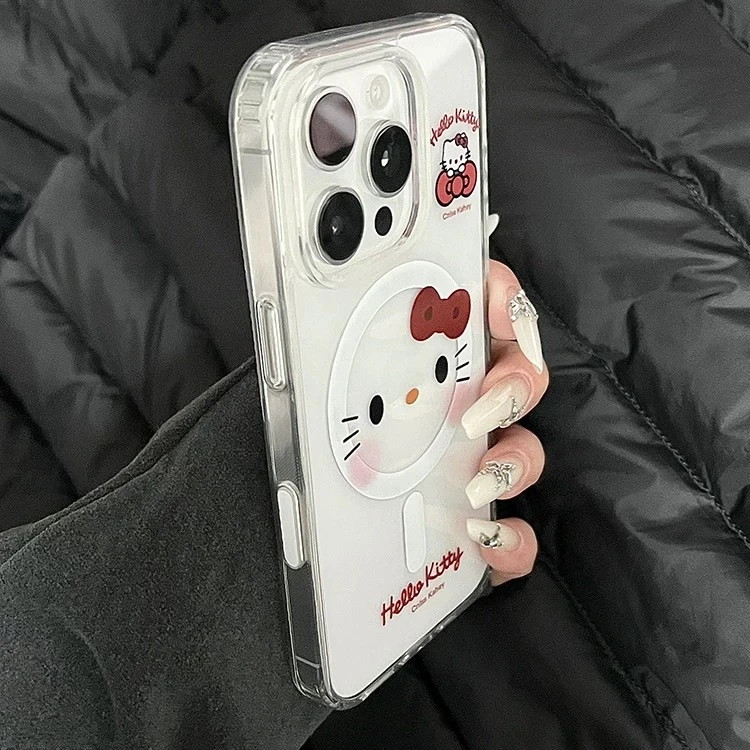 甜美KT猫AI按键磁吸壳适用iphone16pro手机壳苹果15防摔14透明13
