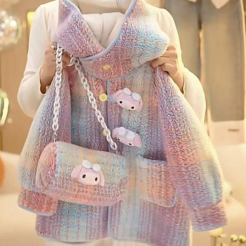 2024女童冬季新款儿童洋气时尚韩版洋气休闲毛呢加绒加厚保暖外套