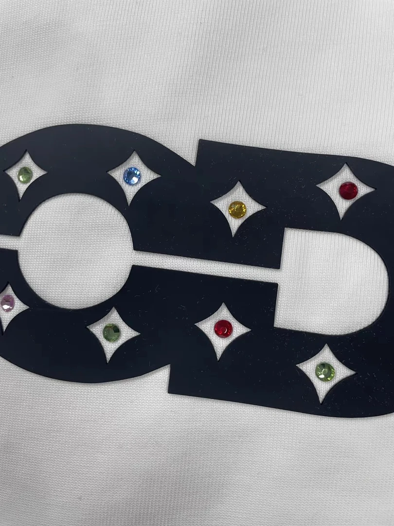 7号【朱志鑫同款】彩钻LOGO镂空发泡印花短袖T恤 男女同款