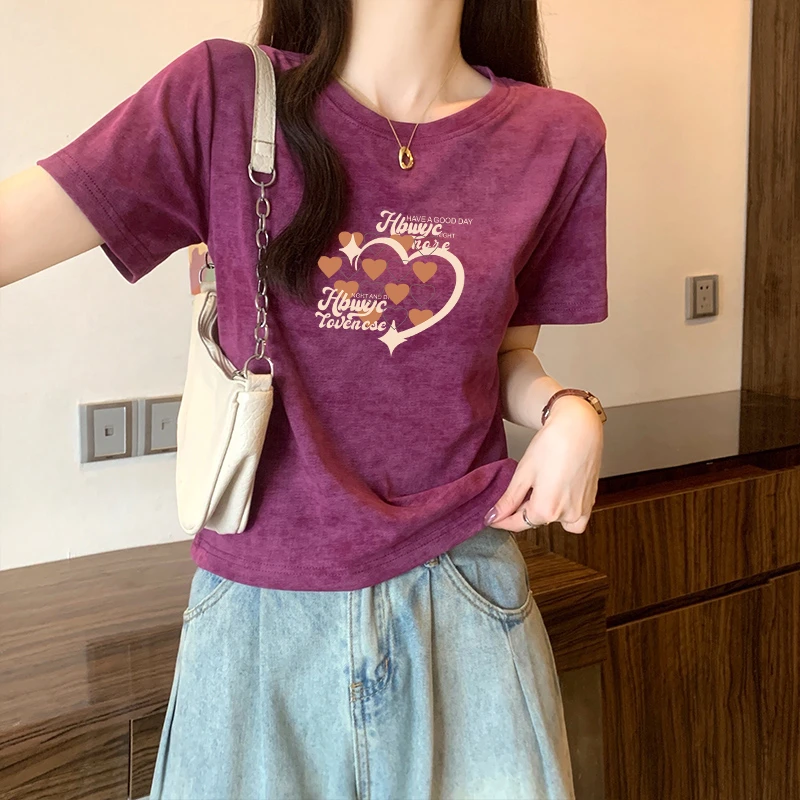 今年新款2025年夏季短袖T恤女时尚设计减龄显瘦扎染百搭纯棉上衣