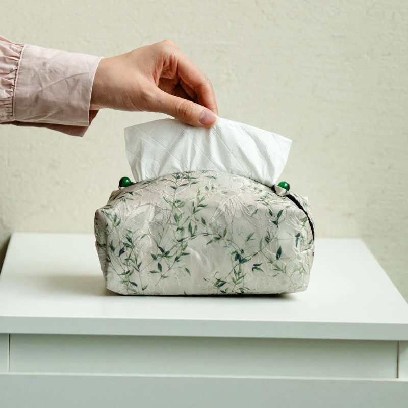 德白国风织锦缎刺绣布艺纸巾盒茶室茶桌抽纸盒套子茶道配件收纳盒