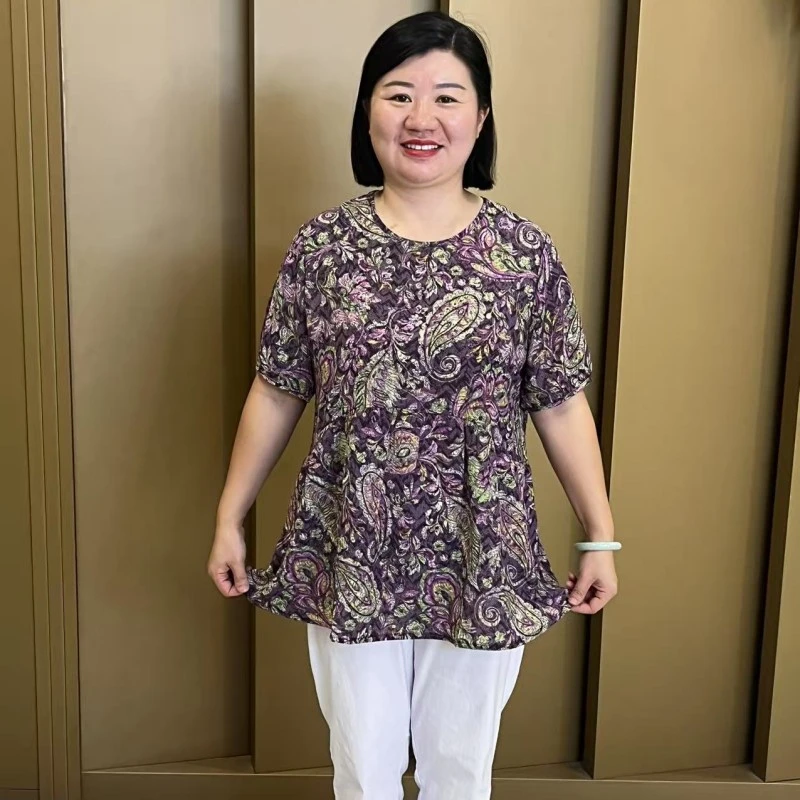 夏季新款圆领碎花宽松显瘦减龄气质洋气上衣