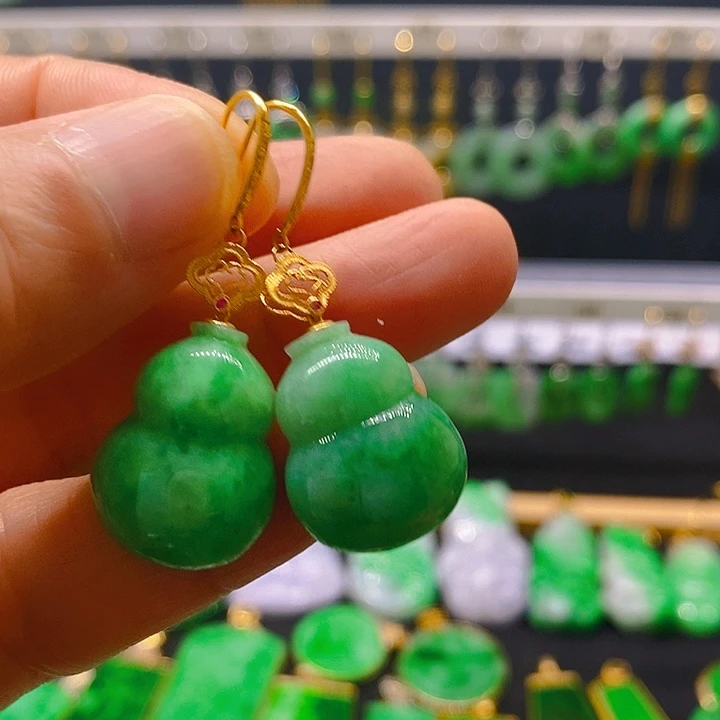翡翠18K金镶嵌耳饰耳坠