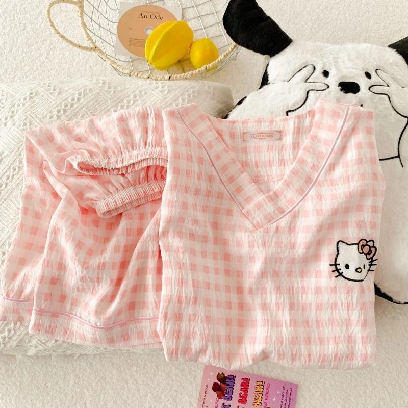 云朵棉可盐可甜小清新简约甜美公主风睡衣自带胸垫睡衣夏季家居服