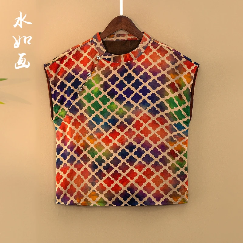 【彩菱】夏季2025新款上衣小衫新中式女装国风立领提花人丝无袖衬衫