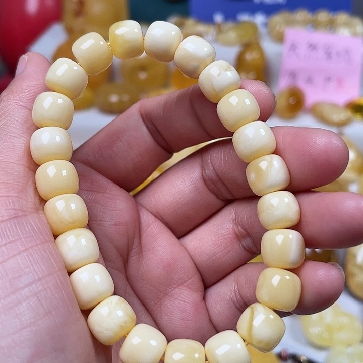 裸石蜜蜡未镶嵌奶白蜡老型手串