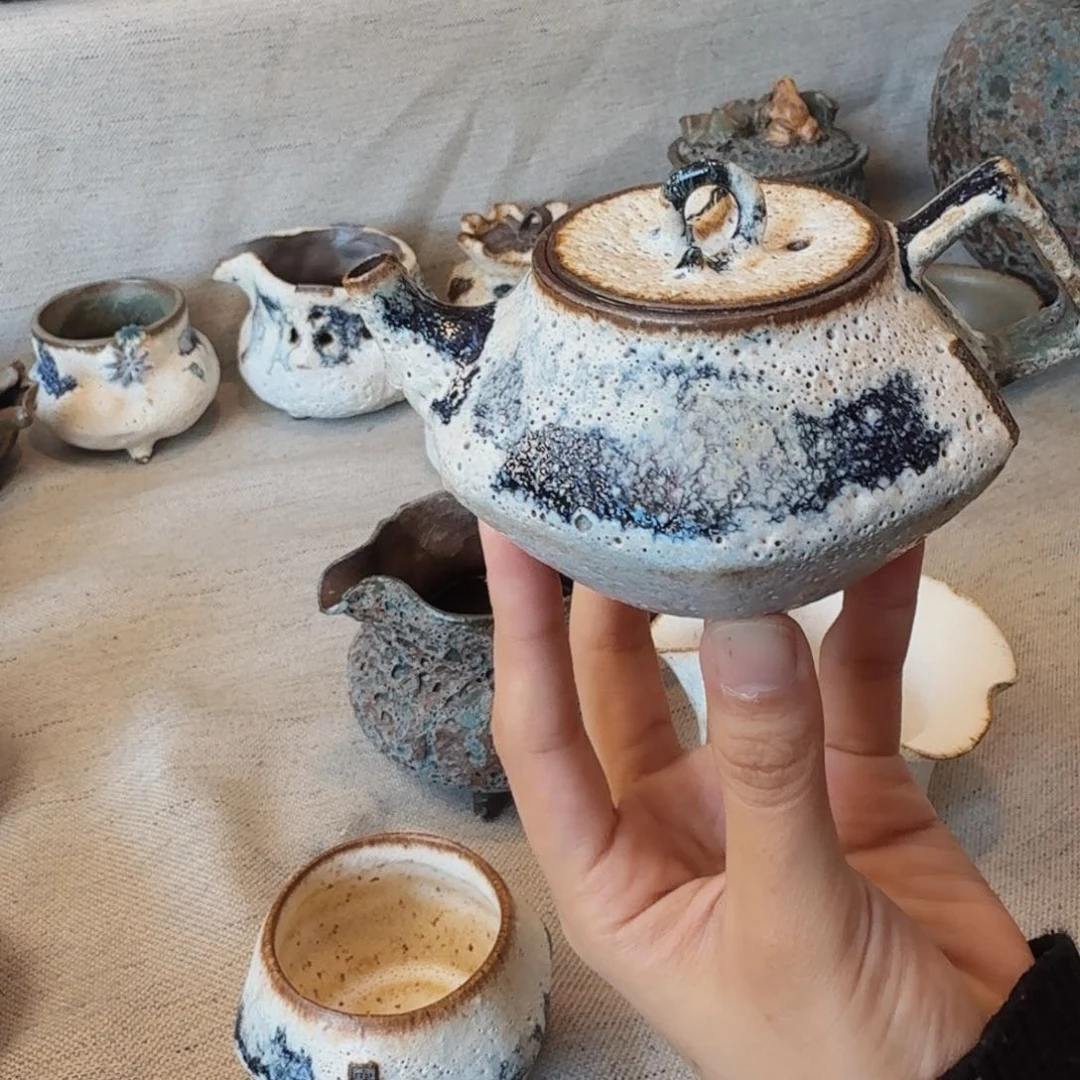 粉引手工六方壶一只一只