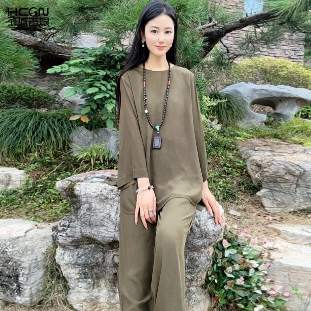 浒城古娘中式国风女夏真丝新款休闲气质套装WH0500474+WH0500475