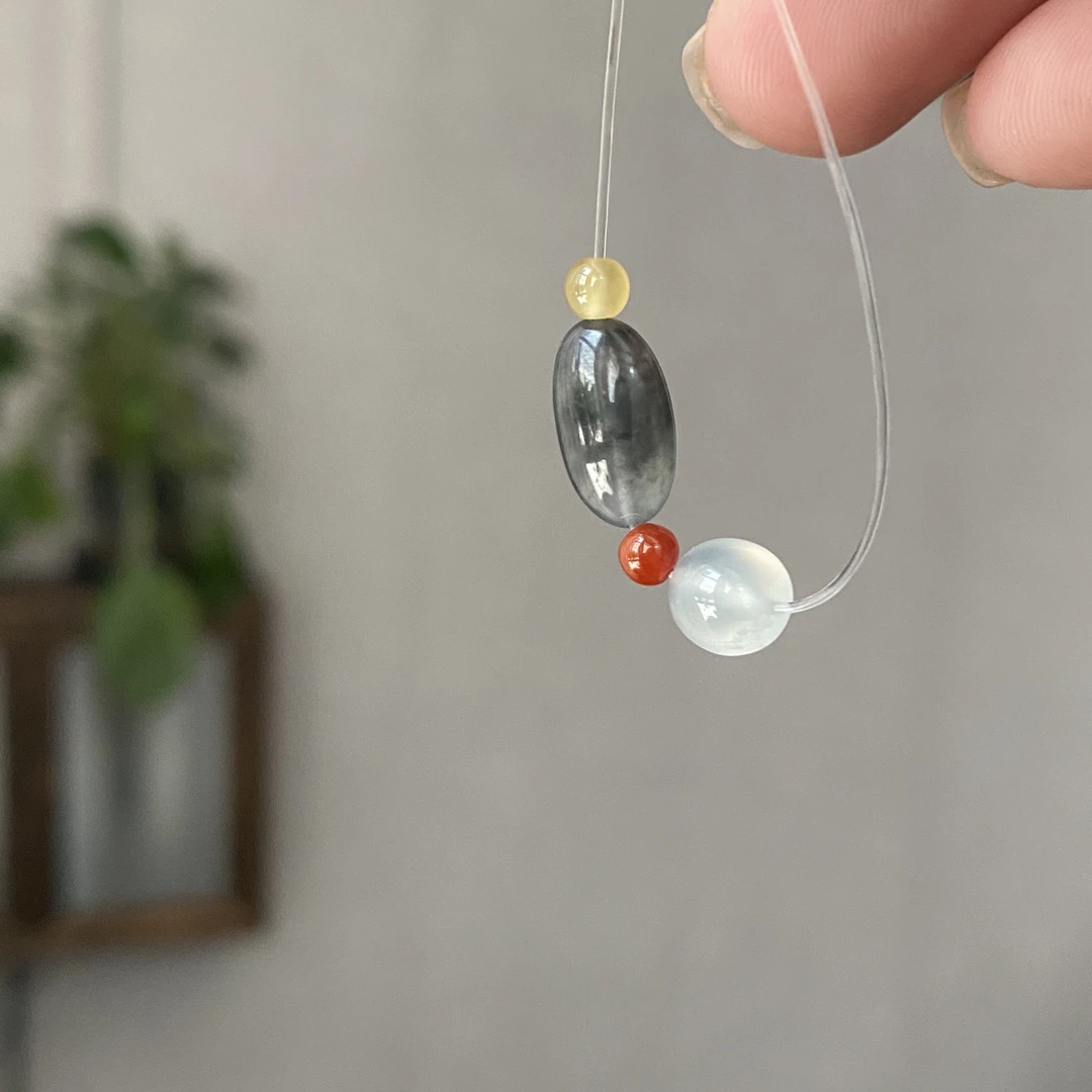 优翠珠宝翡翠多宝配珠一套冰乌鸡白冰红黄翡珠珠个性特色DIY