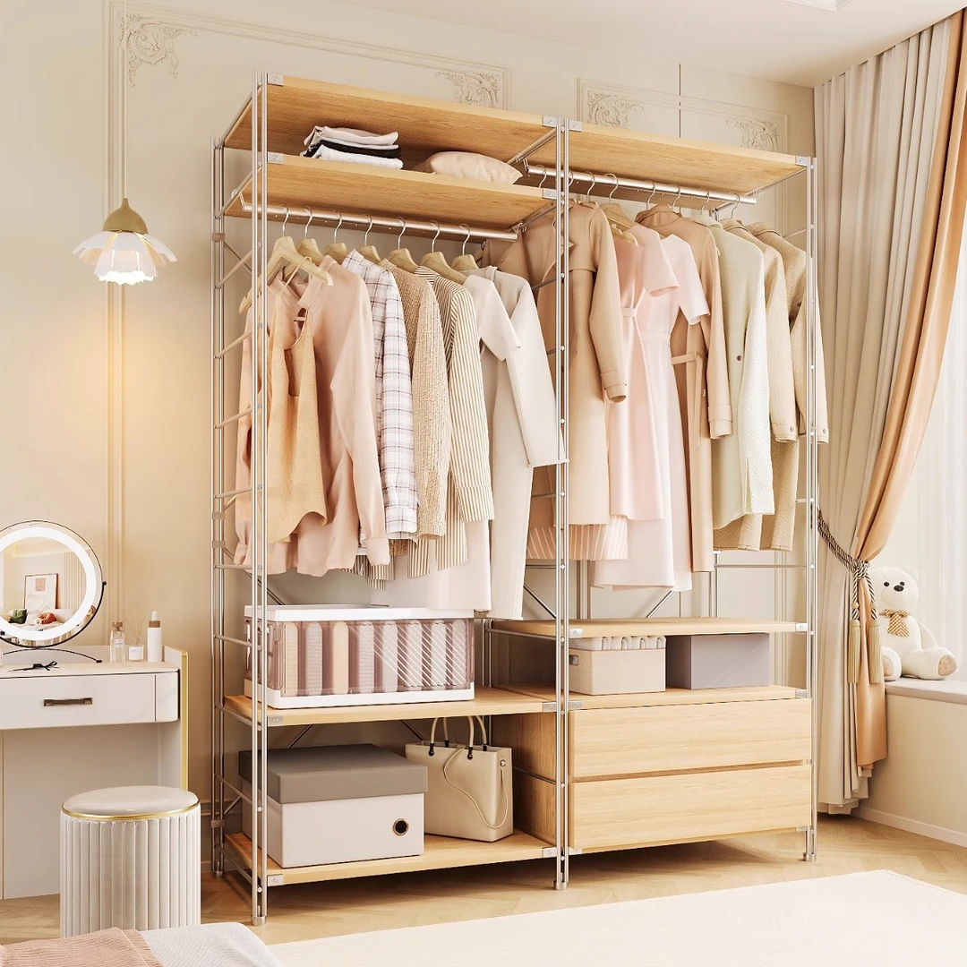 钢制衣架落地卧室家用入户挂衣架子不锈钢衣服挂架简易组装衣帽架