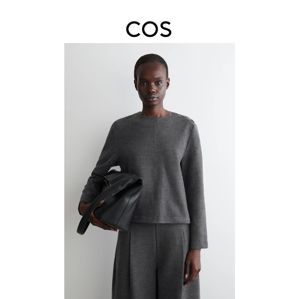 COS女装 休闲版型纽扣细节羊毛混纺卫衣2025秋季新品1293055005