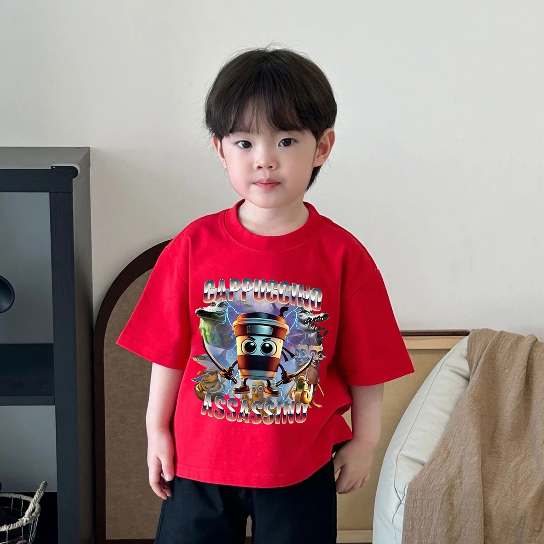 新款美国山海经卡布奇诺潮牌衣服童装纯棉短袖T恤儿童打底衫上衣